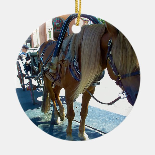 Ornamento De Cerâmica Cavalos e carruagems à espera de clientes (Frente)