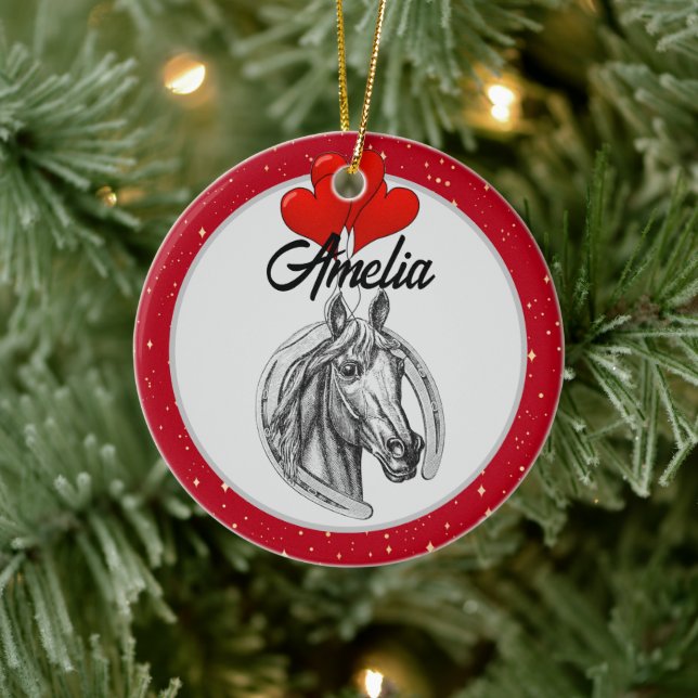 Ornamento De Cerâmica Cavalos e Corações Personalizados (Árvore)