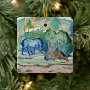 Ornamento De Cerâmica Cavalos Pastando por Franz Marc, Arte Fino Vintage