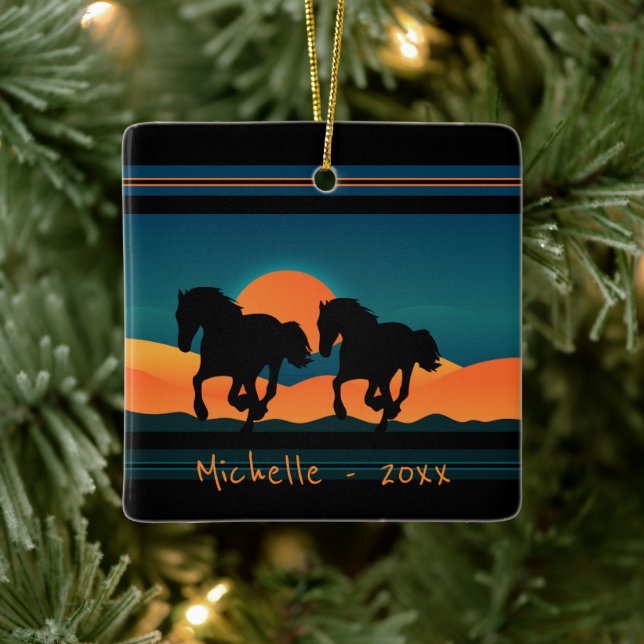 Ornamento De Cerâmica Cavalos Personalizados Montanha Sunset Natal (Árvore)