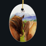Ornamento De Cerâmica Cavalos Românticos Datados Personalizados Comparti<br><div class="desc">Cavalos Românticos Datados Personalizados Compartilhando um Segredo</div>