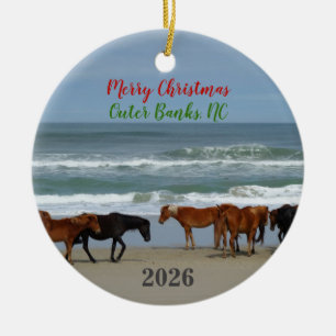 Ornamento De Cerâmica Cavalos Selvagens Outer Banks OBX 2026 Natal