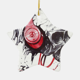 Ornamento De Cerâmica Caveira com Fones de ouvido