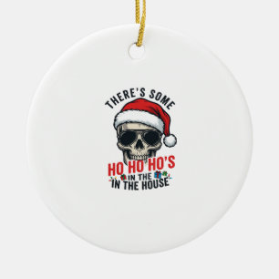 Ornamento De Cerâmica Caveira de Natal Ho Ho Ho Humor Design