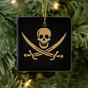 Ornamento De Cerâmica Caveira e Cutelo de Ouro Azteca Pirata Calico Jack