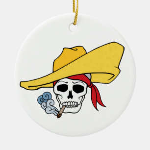 Ornamento De Cerâmica Caveira Fumante de Halloween com Bandana Cartoon