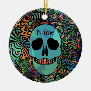 Ornamento De Cerâmica Caveira Hippie do Halloween Thunder_Cove