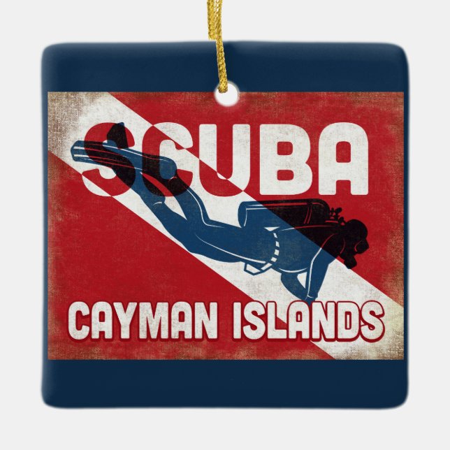 Ornamento De Cerâmica Cayman Islands Scuba Diver - Blue Retro (Frente)