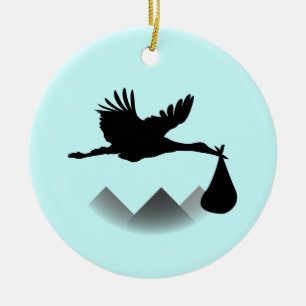 Ornamento De Cerâmica Cegonha & bebê