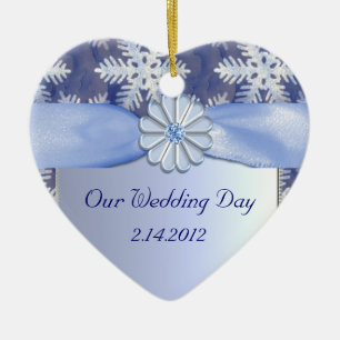 Ornamento De Cerâmica Celebração azul de cristal do floco de neve