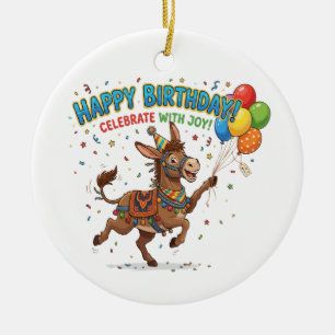 Ornamento De Cerâmica Celebração de Aniversário do Burro Feliz