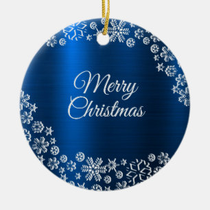 Ornamento De Cerâmica Celebração de Natal Flocos de Neve Brancos Azul Ma