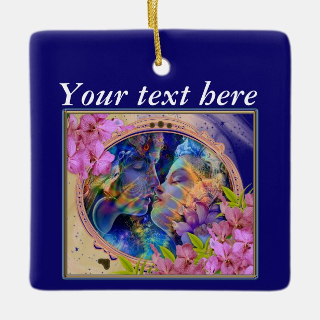 Ornamento De Cerâmica celebração do casal-namorados (Frente)