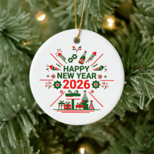 Ornamento De Cerâmica Celebração do feliz ano novo 2026