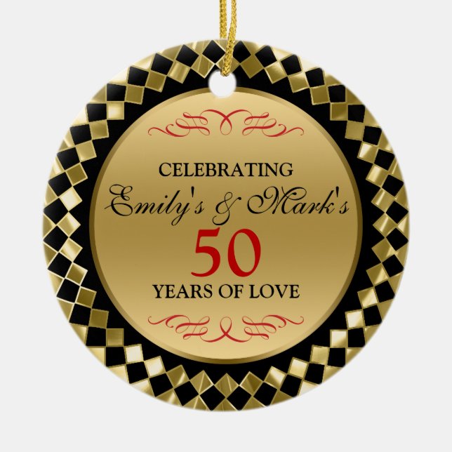 Ornamento De Cerâmica Celebração - Ouros Dourados E Rochas Vermelhas (Frente)