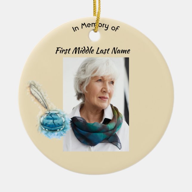 Ornamento De Cerâmica Celebration of Life Service Feather Pen  (Frente)