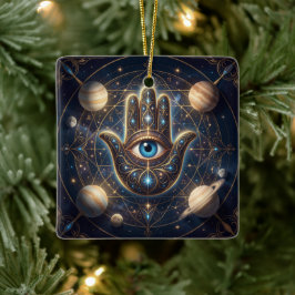 Ornamento De Cerâmica Celestial Hamsa Hand & Evil Eye Cosmic Protection 