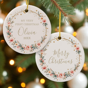 Ornamento De Cerâmica Celestial Primeiro Natal Personalizado