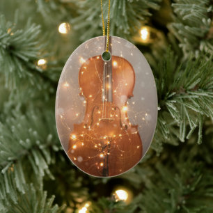 Ornamento De Cerâmica Cello with Christmas lights ceramic ornament