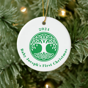Ornamento De Cerâmica Celtic Baby's First Christmas Ornament, Irlandês