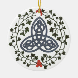 Ornamento De Cerâmica Celtic Triskele with Holly and Ivy Ornament