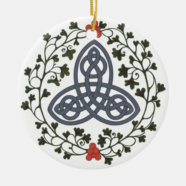 Ornamento De Cerâmica Celtic Triskele with Holly and Ivy Ornament (Frente)