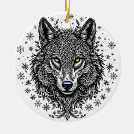 Ornamento De Cerâmica Celtic Winter Wolf Christmas Ornament