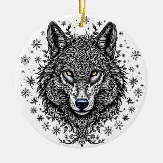Ornamento De Cerâmica Celtic Winter Wolf Christmas Ornament