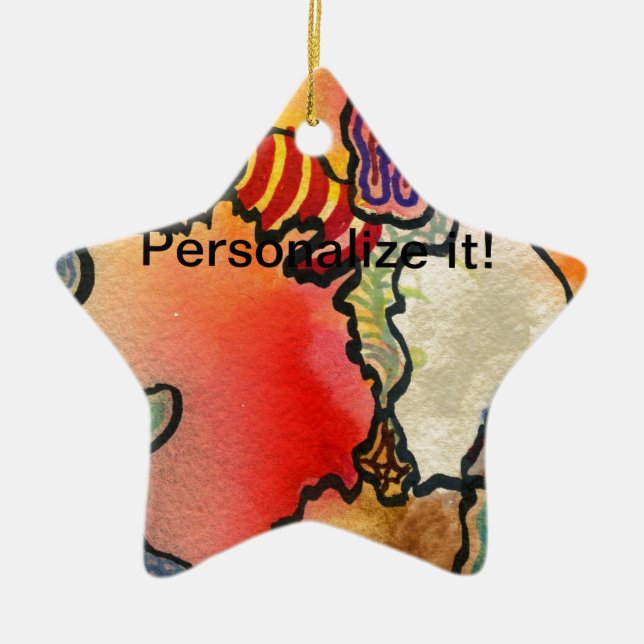 Ornamento De Cerâmica Células de forma sem abstrato em estrela multicolo (Frente)