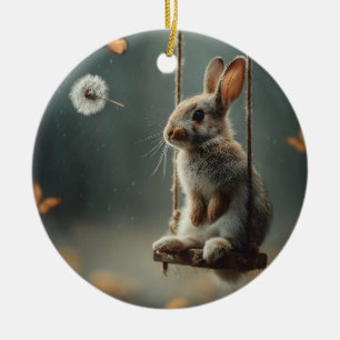 Ornamento De Cerâmica Cena Caprichosa de um Adorável Coelhozinho em um B