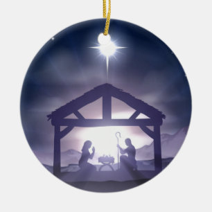 Ornamento De Cerâmica Cena da natividade do comedoiro do Natal
