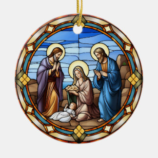 Ornamento De Cerâmica Cena da Natividade do Vidro Manchado de Natal