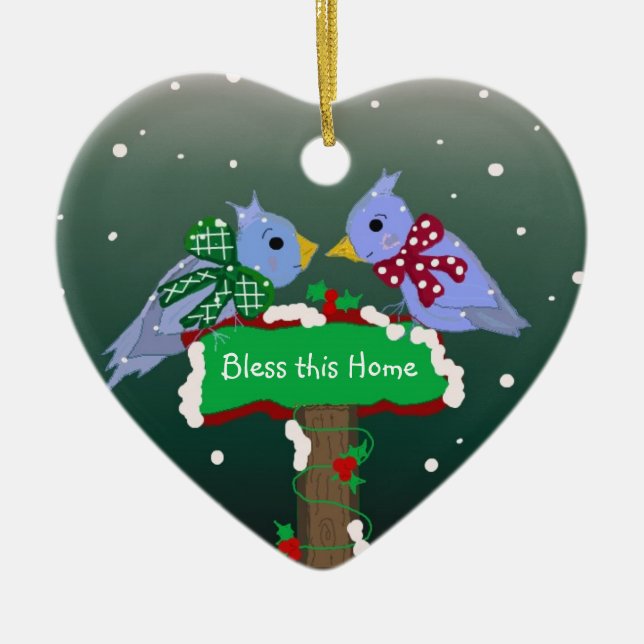 Ornamento De Cerâmica Cena de inverno - Abençoe esta Casa (Frente)