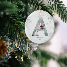 Ornamento De Cerâmica Cena de Inverno de Natal Clássico com Neve Monogra