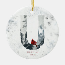 Ornamento De Cerâmica Cena de Inverno de Natal com Neve Clássica Monogra