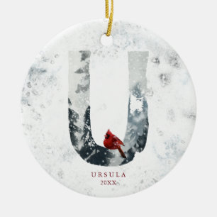 Ornamento De Cerâmica Cena de Inverno de Natal com Neve Clássica Monogra