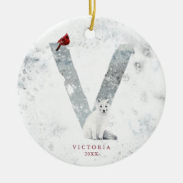 Ornamento De Cerâmica Cena de Inverno de Natal com Neve Clássica Monogra