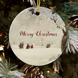 Ornamento De Cerâmica Cena de inverno Vintage Victorian