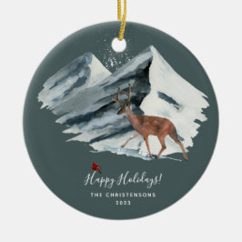 Ornamento De Cerâmica Cena de montanha de inverno de Natal elegante Foto