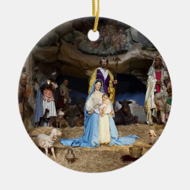 Ornamento De Cerâmica Cena de Natal Antiquada (Frente)