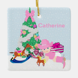 Ornamento De Cerâmica Cena de Natal de Bebê da Cowgirl Ocidental