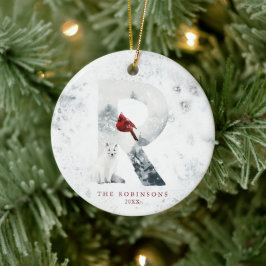 Ornamento De Cerâmica Cena de Natal de Inverno com Neve Clássica Monogra