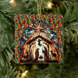 Ornamento De Cerâmica Cena de Natal em Vidro Pintado Personalizada
