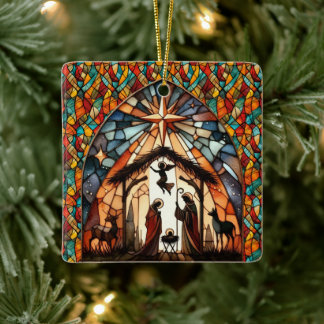 Ornamento De Cerâmica Cena de Natal em Vidro Pintado Personalizada