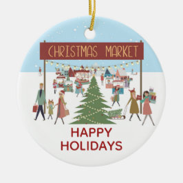 Ornamento De Cerâmica Cena de Natal Feliz Férias