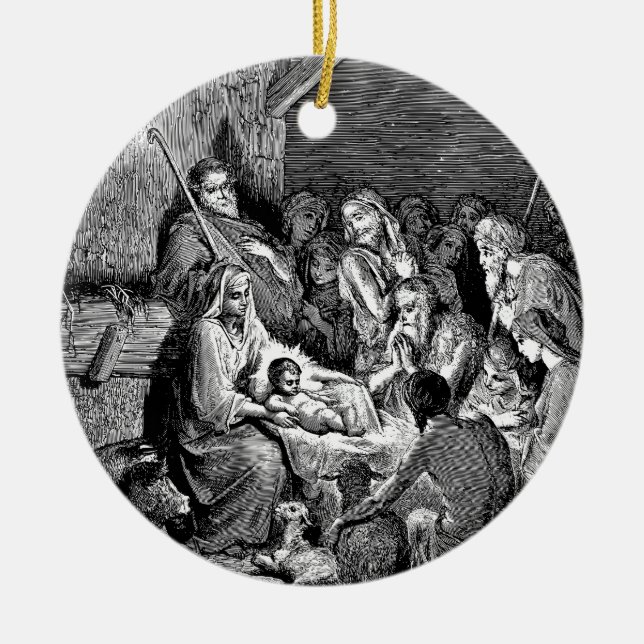 Ornamento De Cerâmica Cena de Natal Ilustrada (Frente)