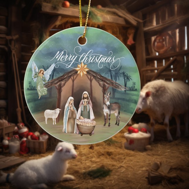 Ornamento De Cerâmica Cena de Natal Natividade do gerenciador de aquarel (Criador carregado)