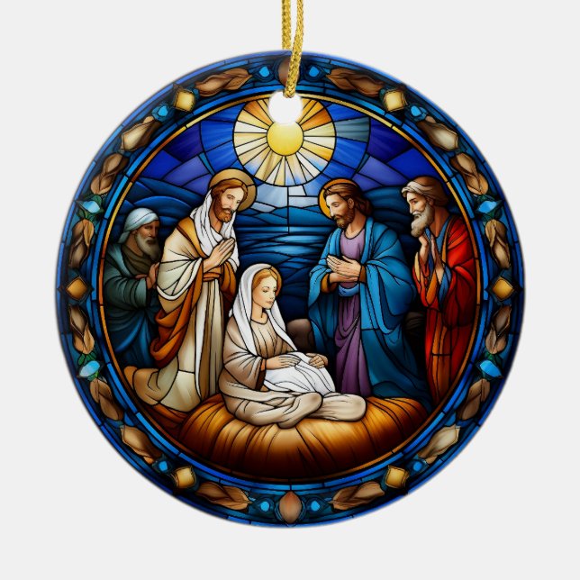 Ornamento De Cerâmica Cena de Natal, Vidro Arrefecido (Frente)