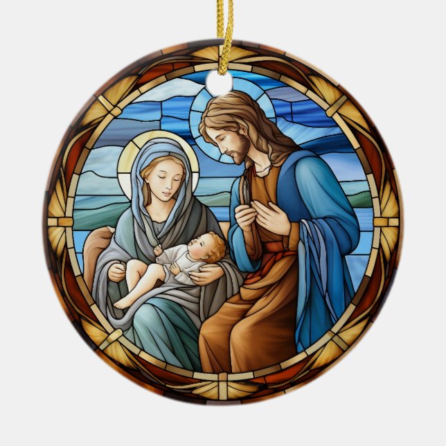 Ornamento De Cerâmica Cena de Natal, Vidro Arrefecido (Frente)