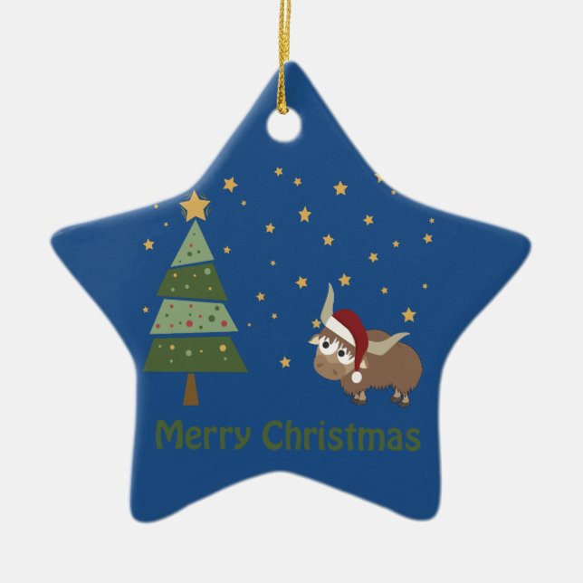 Ornamento De Cerâmica Cena de Natal Yak papais noeis (Frente)